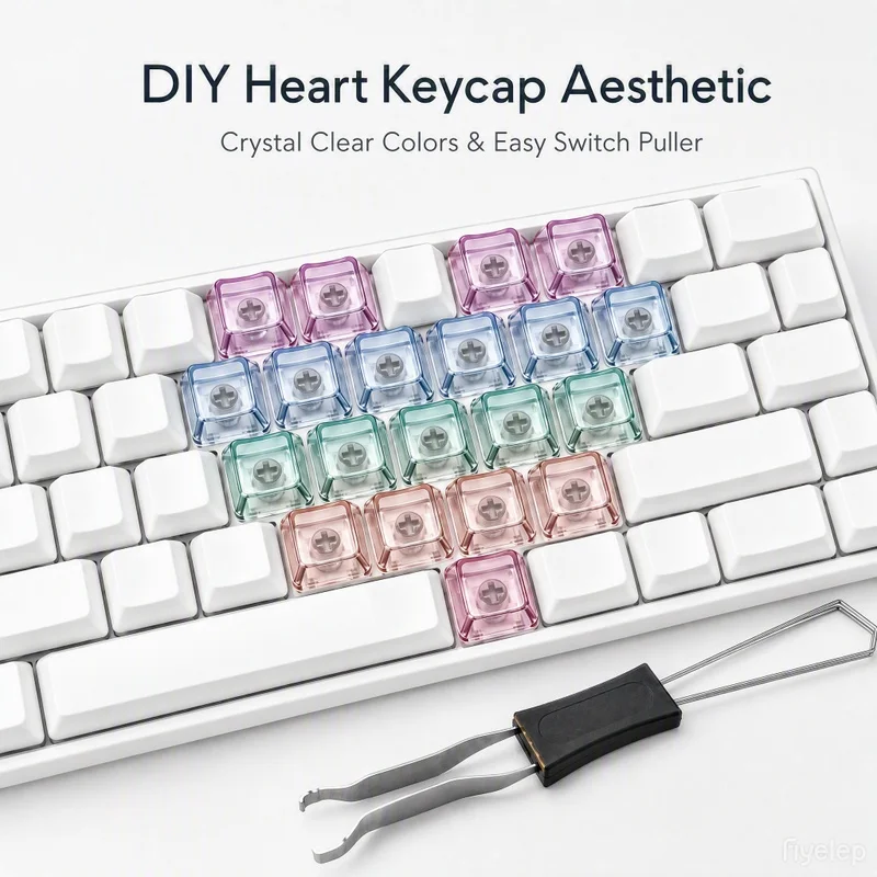 iTLY Multicolor Clear Heart Keycaps 20Pcs Shine‑Through PC Keycap, Free 2‑in‑1 Key Switch Puller for MX Mechanical Keyboard Mod
