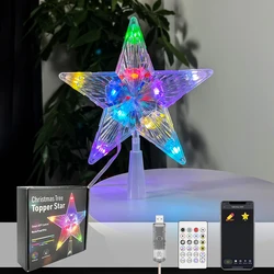 Topper d'arbre de Noël LED étanche, étoile RVB, lumières de Noël plonger oyantes, ornement de pentagramme, décoration extérieure, 19cm, 2024