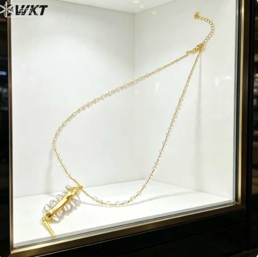 WT-N1124 Wholesale Beautiful Natural Freshwater Pearl Necklace With Gold Plated Link Chain For Women Jewelry