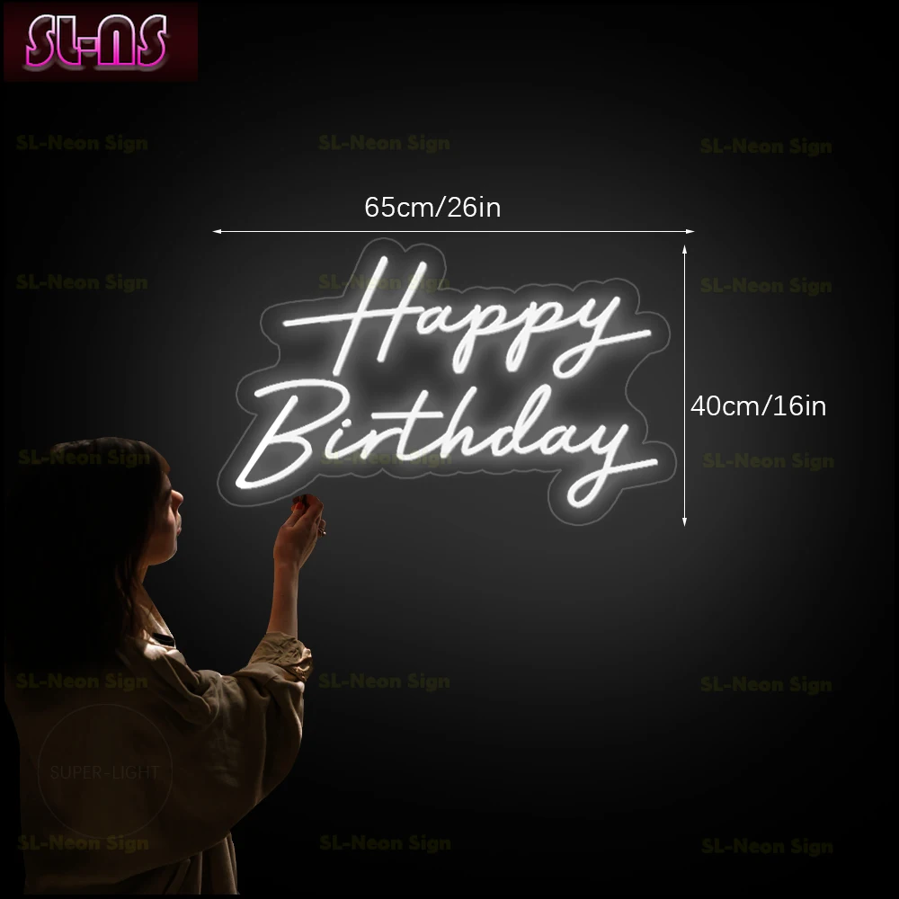 Large Happy Birthday Neon Sign,Big Birthday Sign,Custom Wedding Neon Light Sign for Party Wall Room Decor,Best Birthday Gift