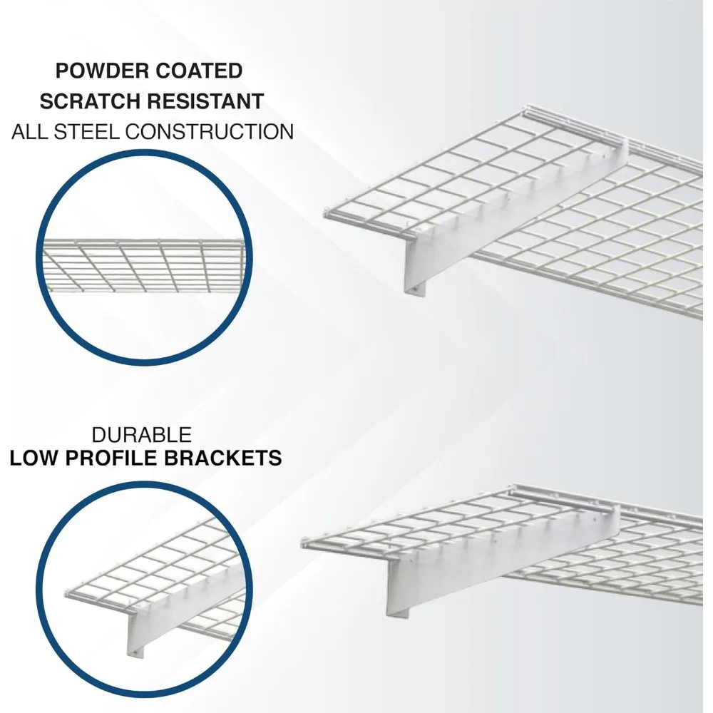 2-Pack Heavy Duty Steel Garage Shelving, 45”x 15” Wall Mounted Shelve,Max Shelf Load 200 Pounds, White Powder Coated