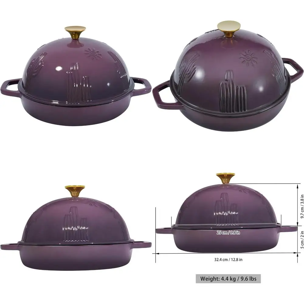

Enameled Cast Iron Bread Dutch Oven with Cloche Lid - Magenta Colored for Perfect Bread Baking at Home
