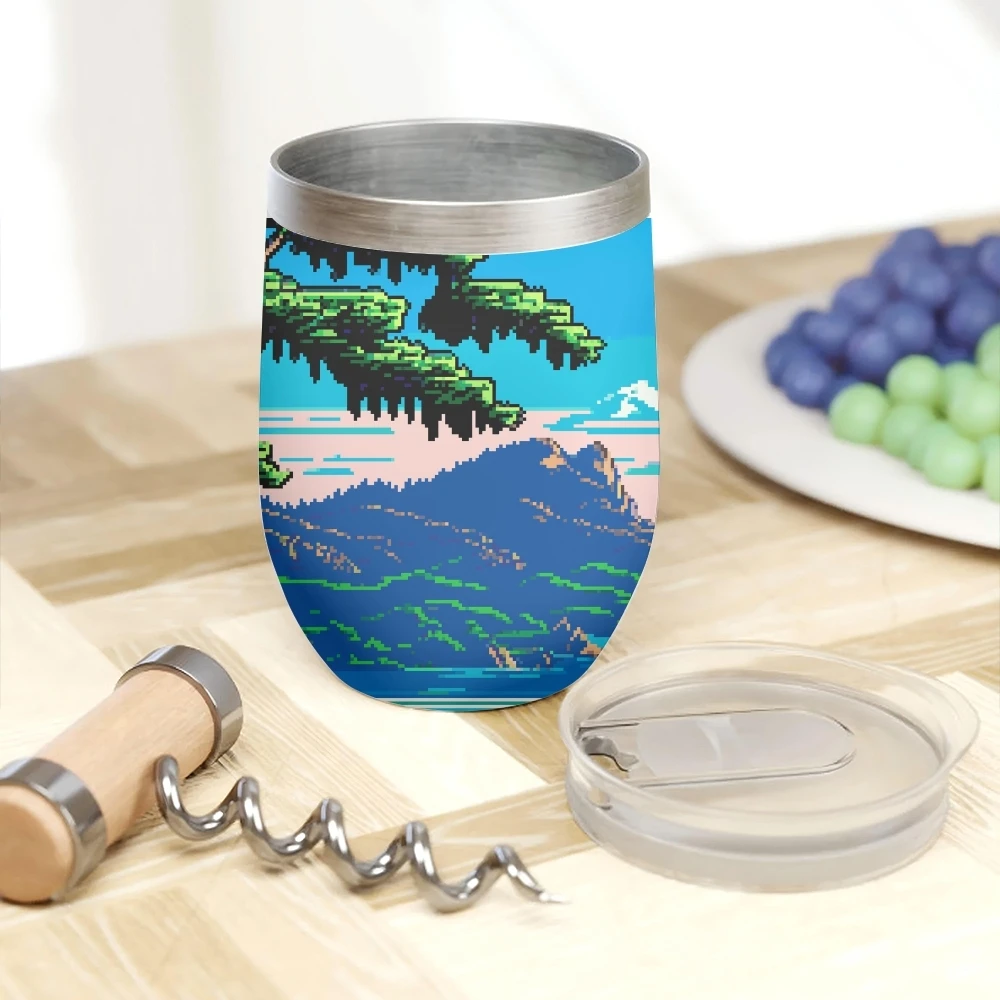 Retro Pixel Art Vacuum Flasks 12oz Insulated Wine Tumbler Vacuum Coffee Mug Egg Shape Thermos Cup