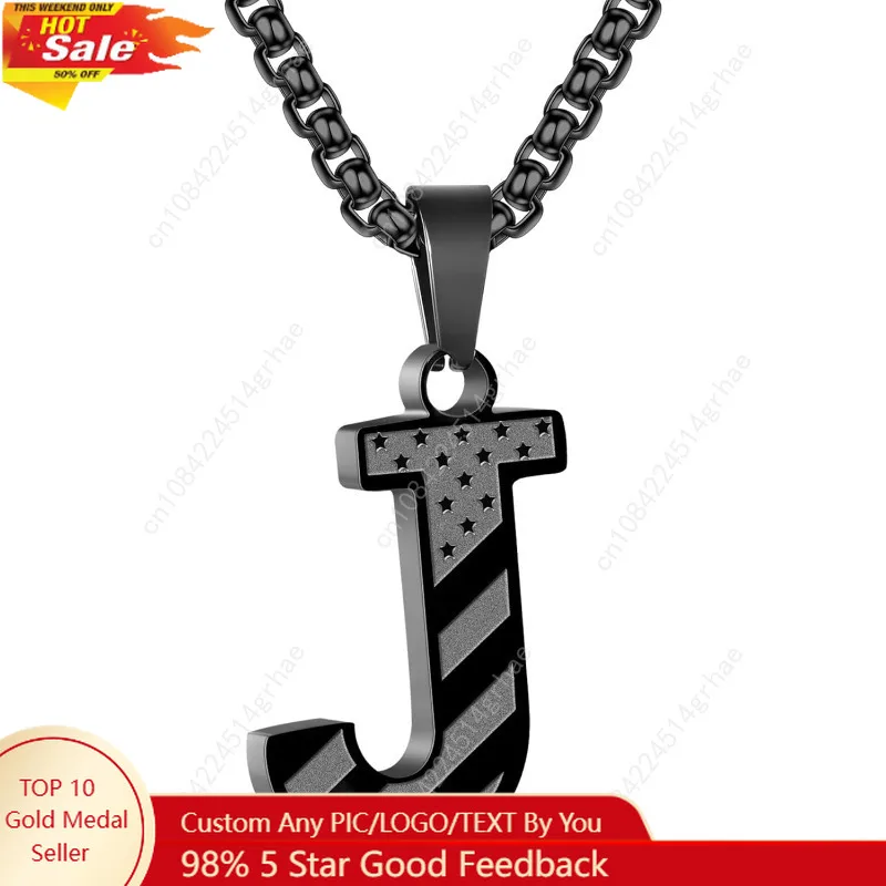 

Zocomi Stocking Stuffers Christmas Gift - Initial Necklace Gifts for Men Boys, Stainless Steel American Flag Pendant Jewelry, Ch