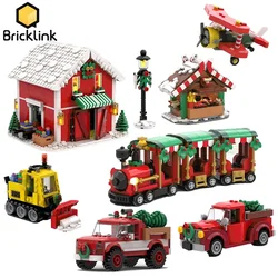 Bricklink MOC City Creative Christmas Winter Village Train Truck Plane Santa Claus Action Figures Building Blocks Kid Toys Gift