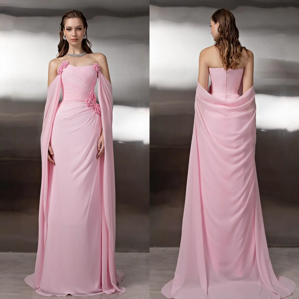

Customized Matching Exquisite Chiffon Handmade Flower Pleat Straight Off-the-shoulder Long Dresses Bespoke Occasion Dresses Sexy