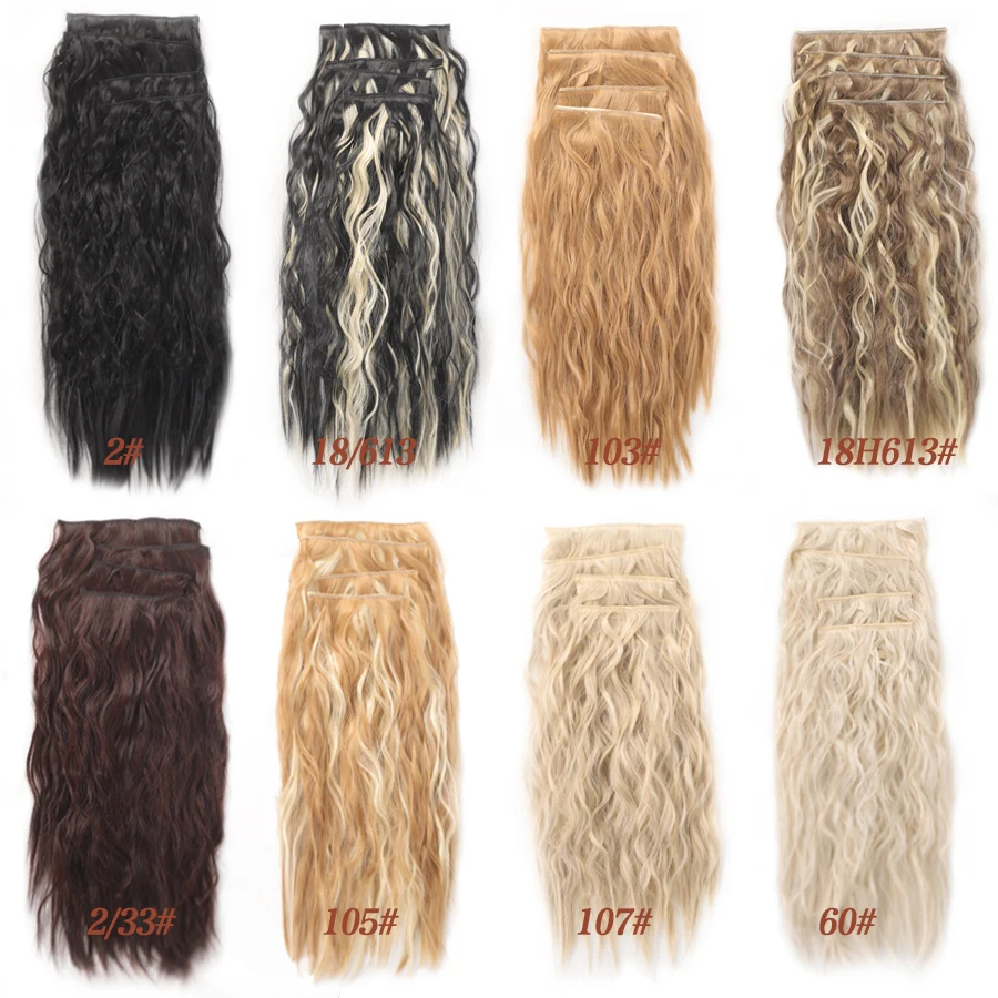 4PC Clip in Hair Extensions for Women 20 Inch Long Water Wave curly Hair Extension Full Head Synthetic Extension Hairpieces