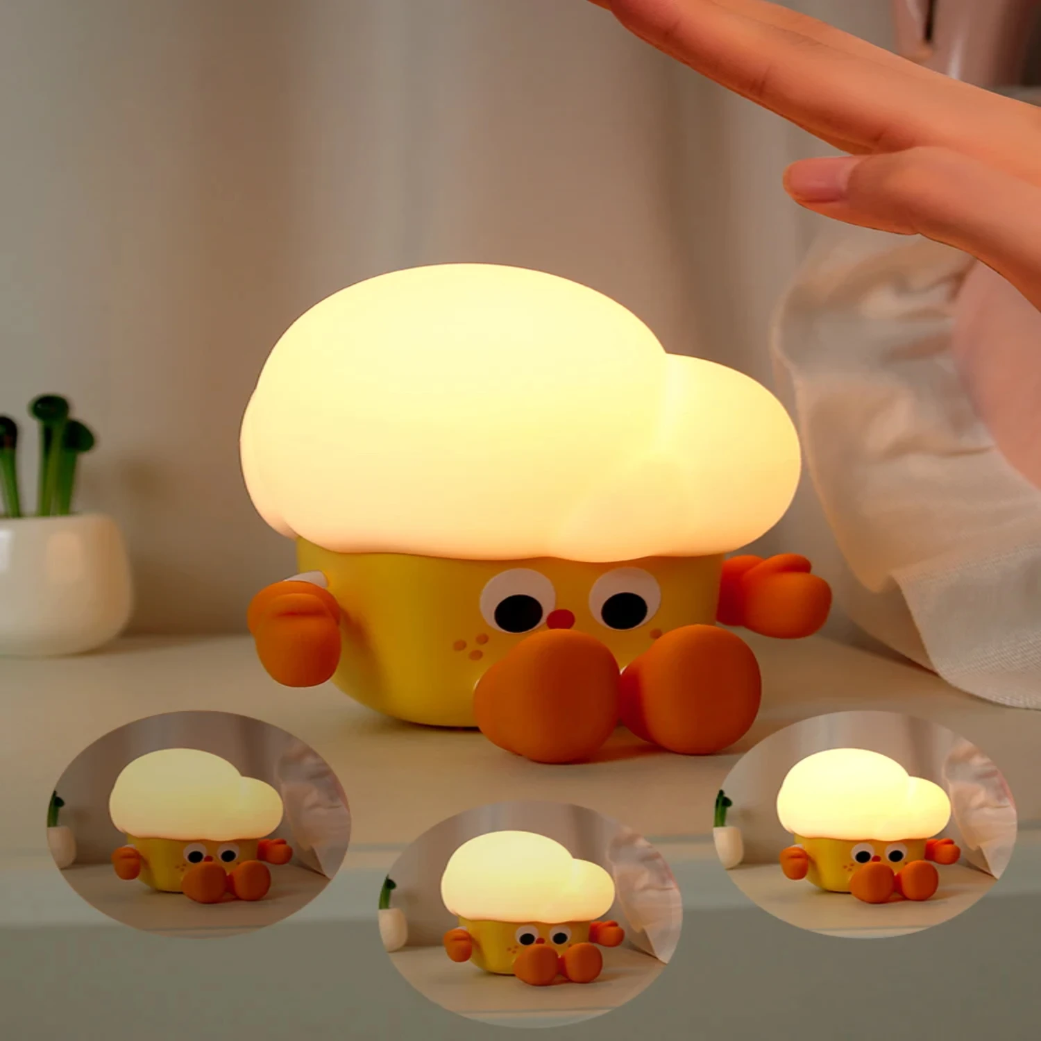 Popcorn Shape Silicone Desktop Decorative Light USB Rechargeable Patting Lamp Bedside Table Light Timing Led Lamp   Decor