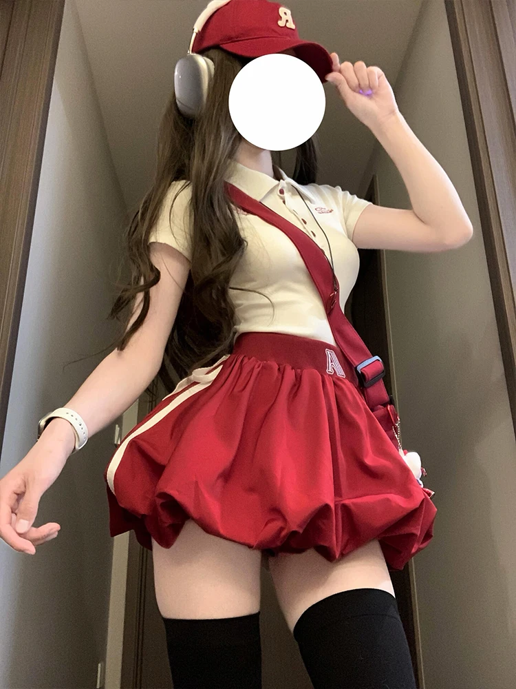 

Американская ретро-юбка с бутоном красного цветка, женская тонкая юбка трапециевидной формы с высокой талией, пикантный дизайн, Sense f, летняя мода