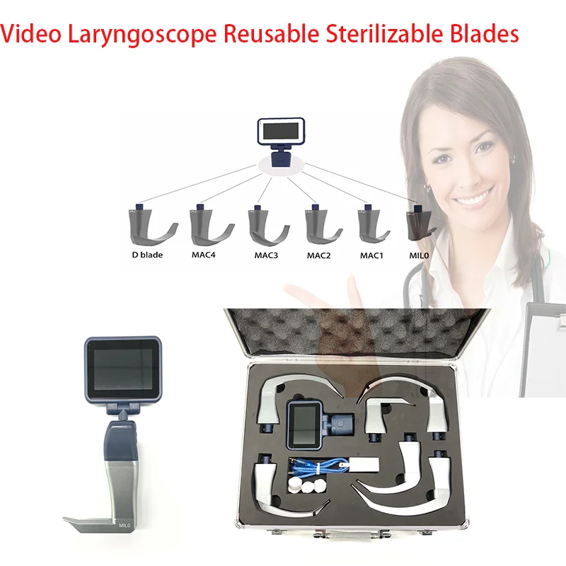 3.5 inch Touch Screen Video Laryngoscope Reusable Sterilizable Blades color Digital Video Laryngoscope 6 Blades Optional