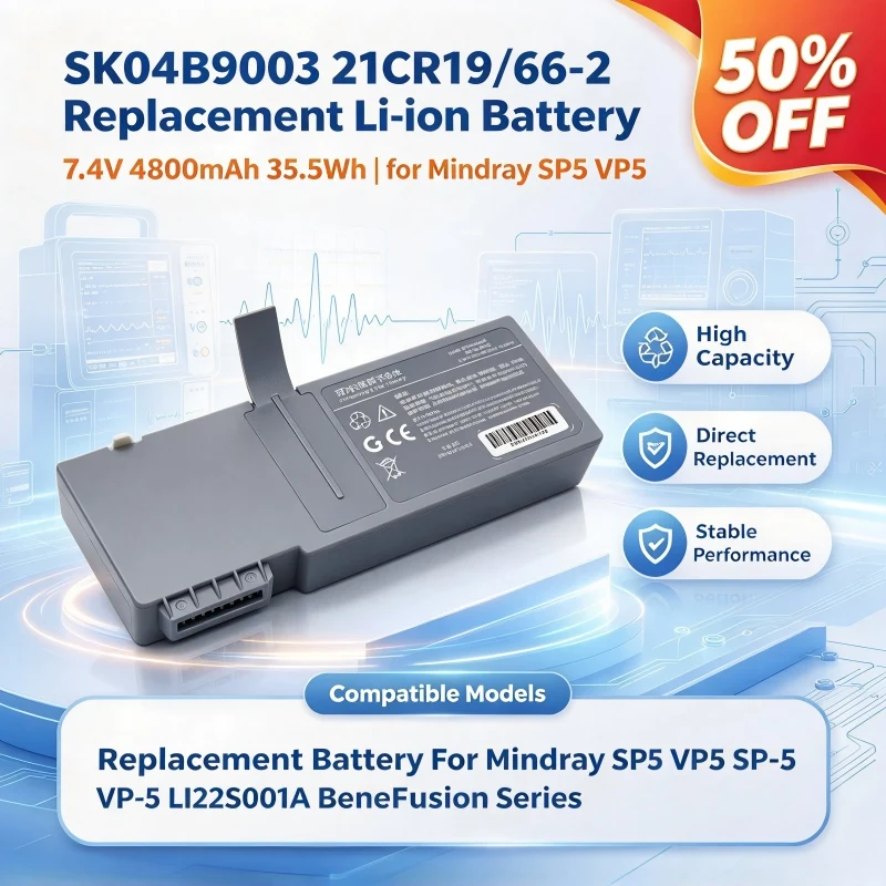 SK04B9003 21CR19/66-2 7.4V 4800mAh 35.5Wh Li-ion Replacement Battery for Mindray SP5 VP5 SP-5 VP-5 LI22S001A BeneFusion