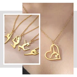 Unift Gymnast Heart Pendant Necklace Stainless Steel Rhythmic Gymnastics Necklace Chain Elegant Jewelry Mom Daughter Gift