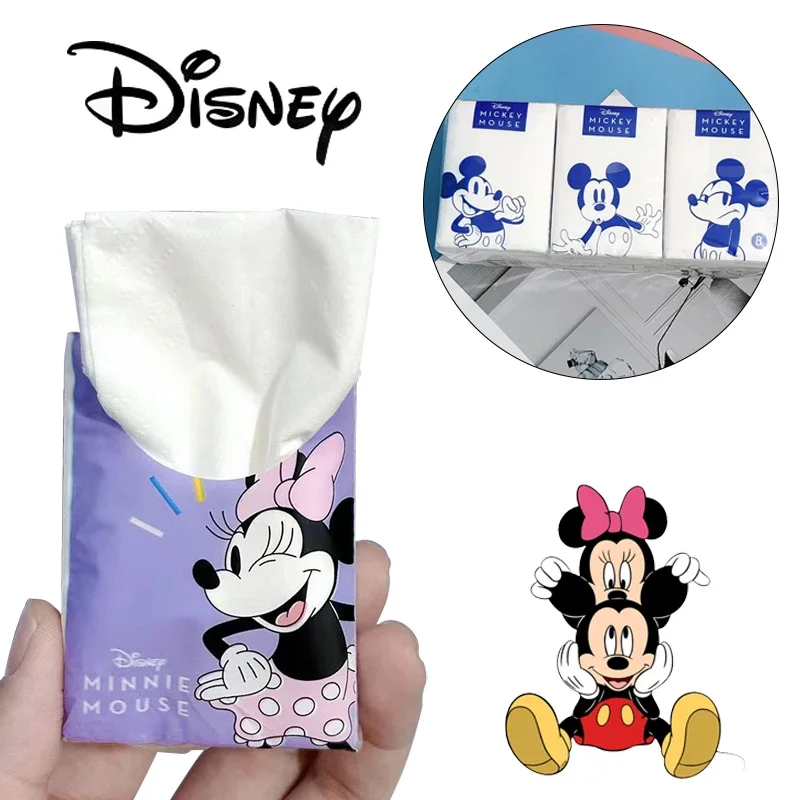 9 Packs Disney Mickey Minnie Cartoon Handkerchief Paper Towel Portable Disposable Napkin Paper Original Pulp Handkerchief Paper