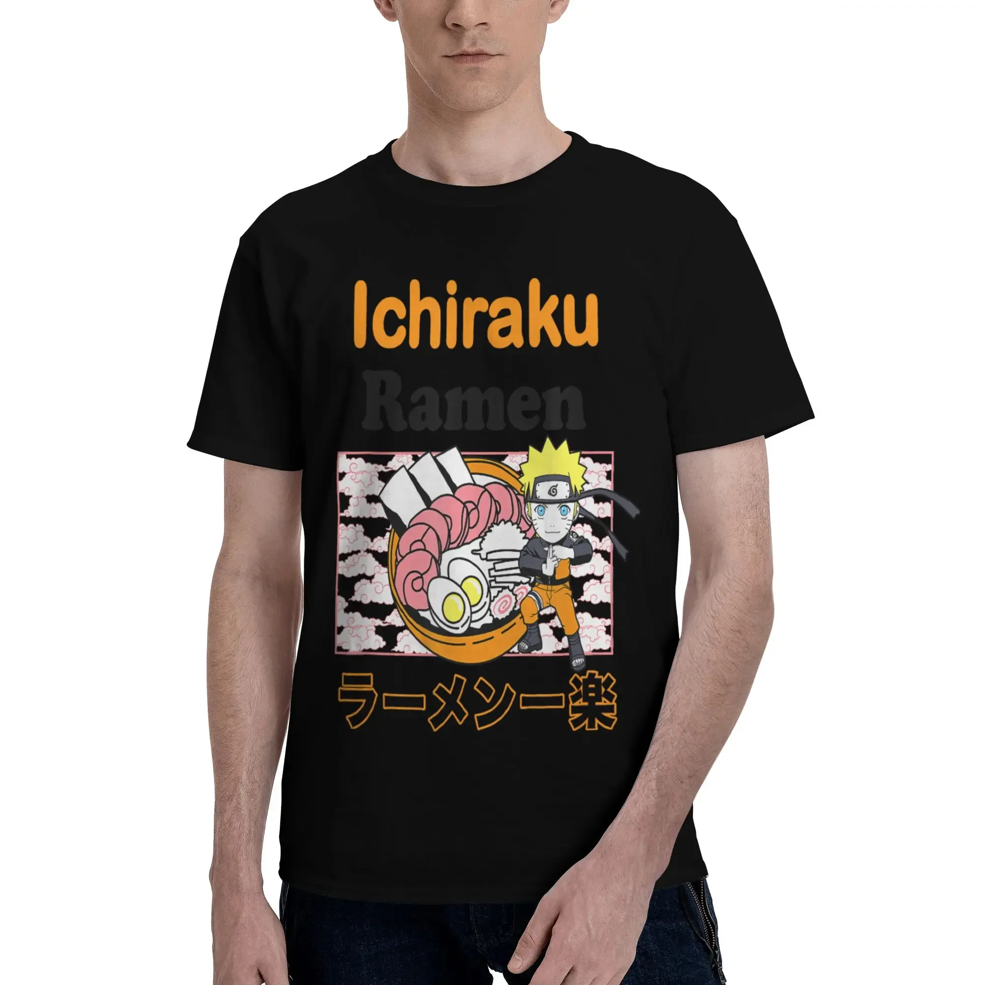 Camiseta de hombre Bandai Naruto Shippuden Ichiraku Ramen, camisetas divertidas de manga corta de algodón.