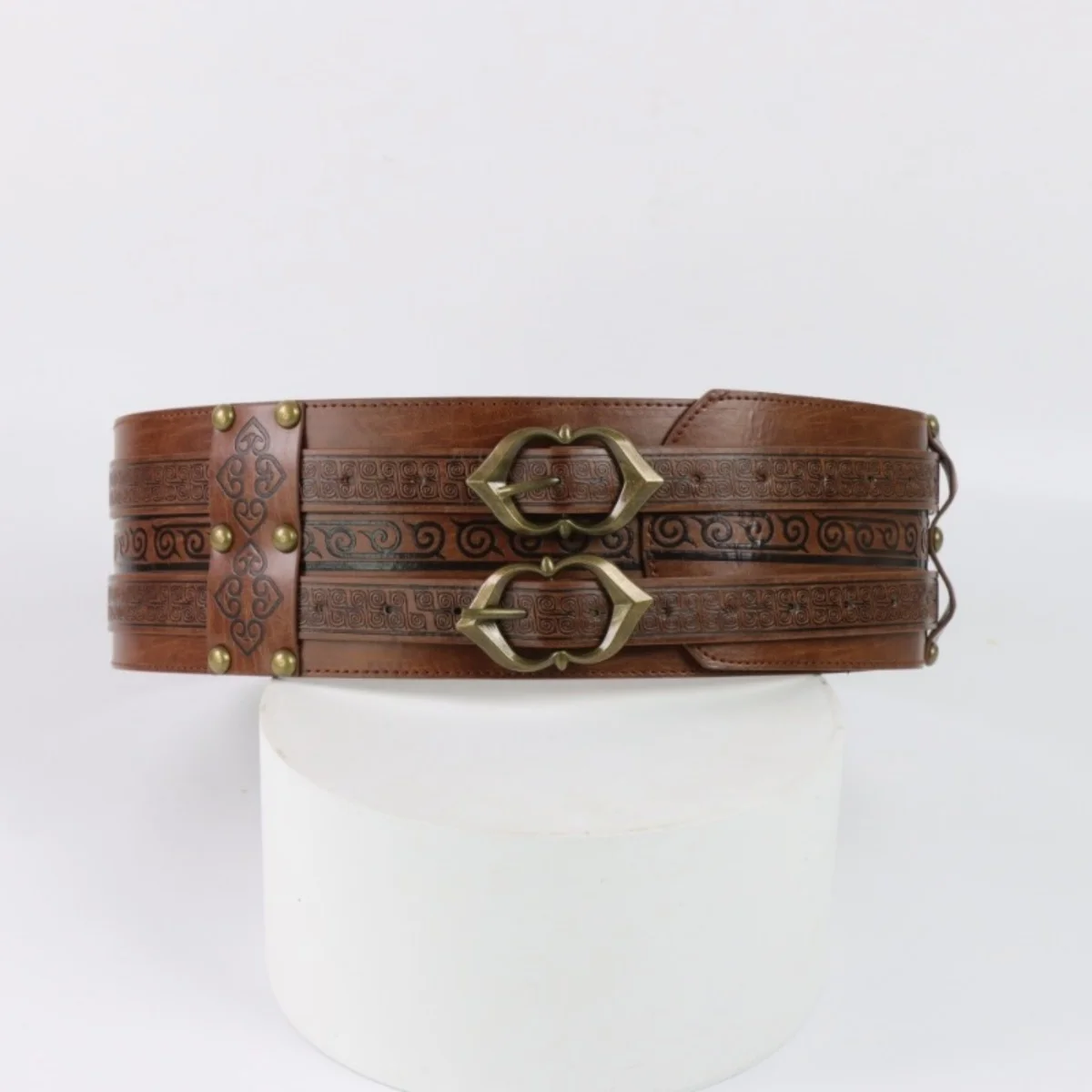 Medieval PU Wide Belt with Double-Buckle Cincher For Renaissance Viking LARP Cosplay, Parties, Themed Events & Casual Attire