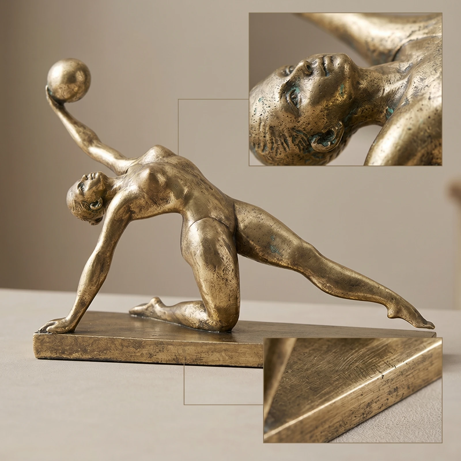 Metal Gymnast Figurine Artistic Accent Geometric Style Gold Gymnast Statue Extended Pose Home Decor for Living Room