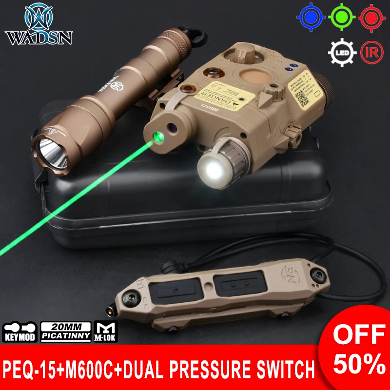 WADSN Tactical M600 Airsoft Flashlight PEQ15 Red Green Blue IR Laser Remote Dual Control Pressure Switch Set Hunting Scout Light