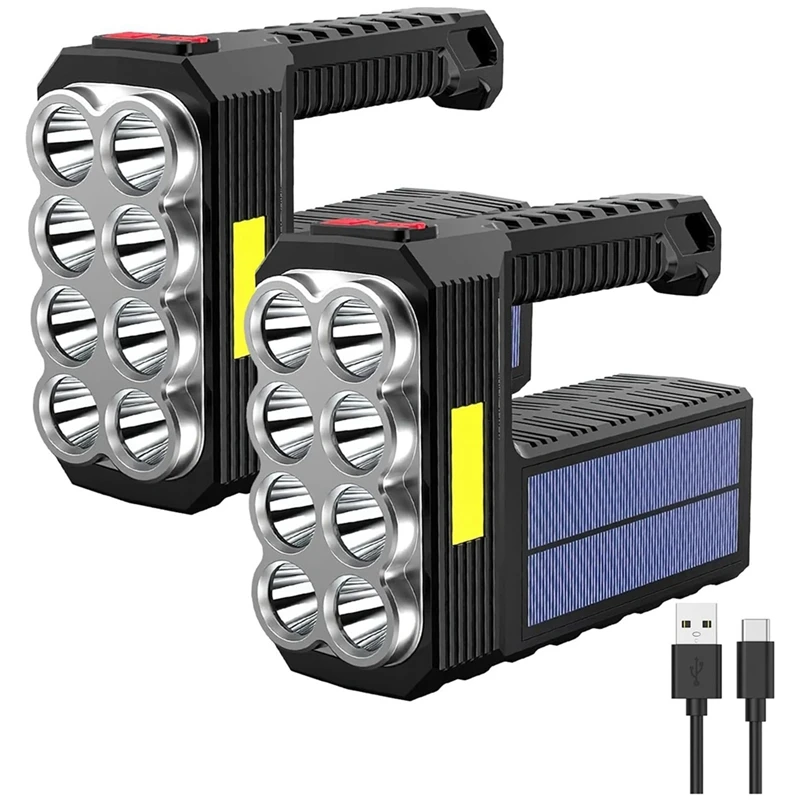 

2Pcs Flashlight Rechargeable Flashlights,High Lumens Super Bright 8 LED COB Sidelight With 3 Modes,Spotlight Flashlight