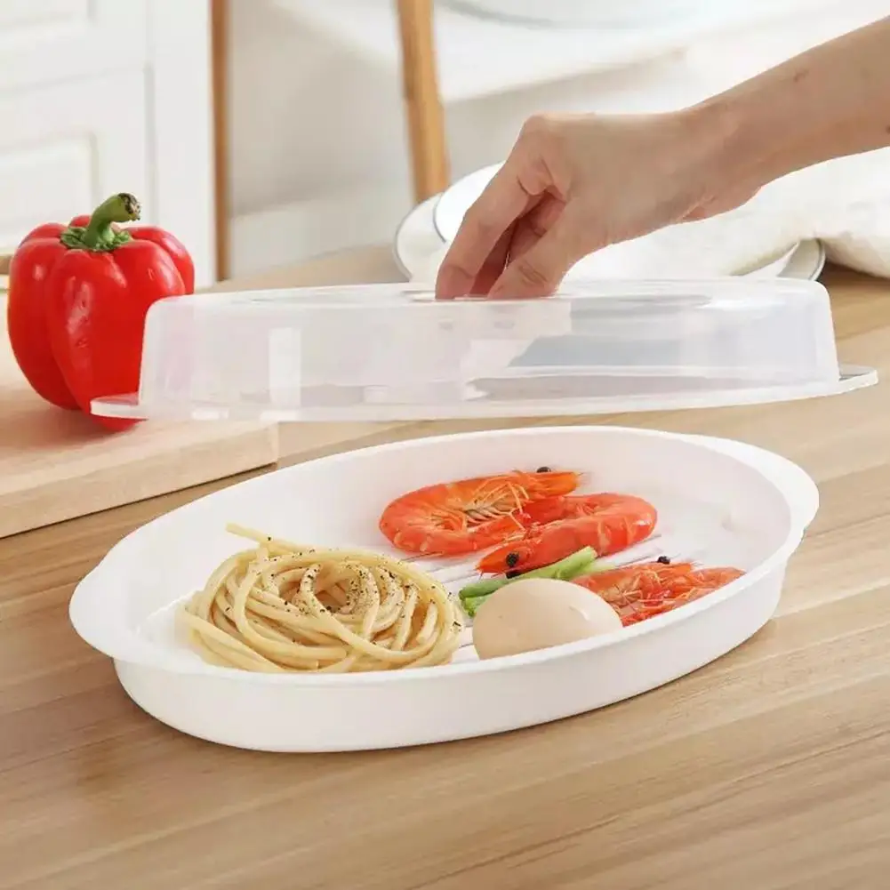 Steamed Fish Plate Pan with Lid Microwave Fish Steamer Spaghetti Microwave Cooking Pot Kitchen Steamer Plate Transparent Cover