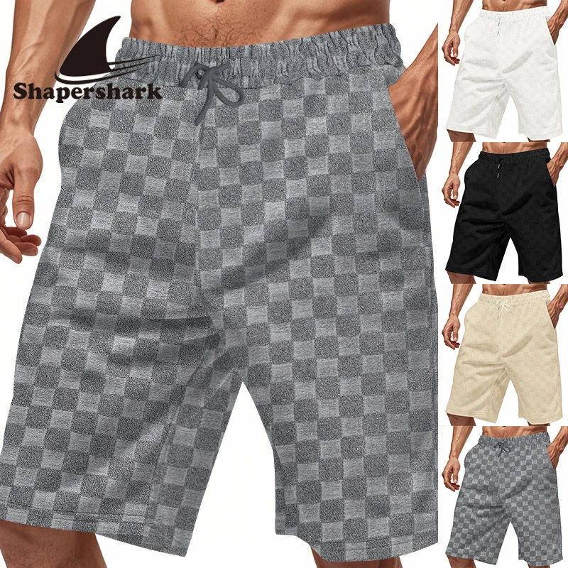 Shapershark’s latest men’s summer collection: casual, breathable, loose-fitting, sporty, checkered beach shorts.