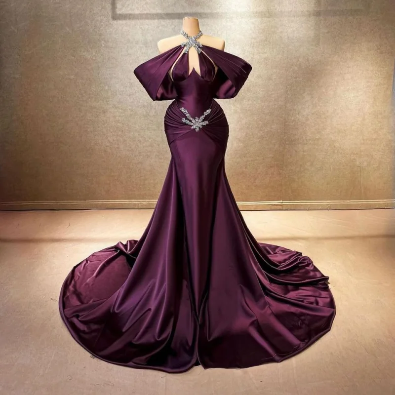 

Customized Purple Fishtail Strapless Evening Gowns Rhinestone Beaded Pleated Decoration Elegant 2026 New Women's Formal Prom Dre