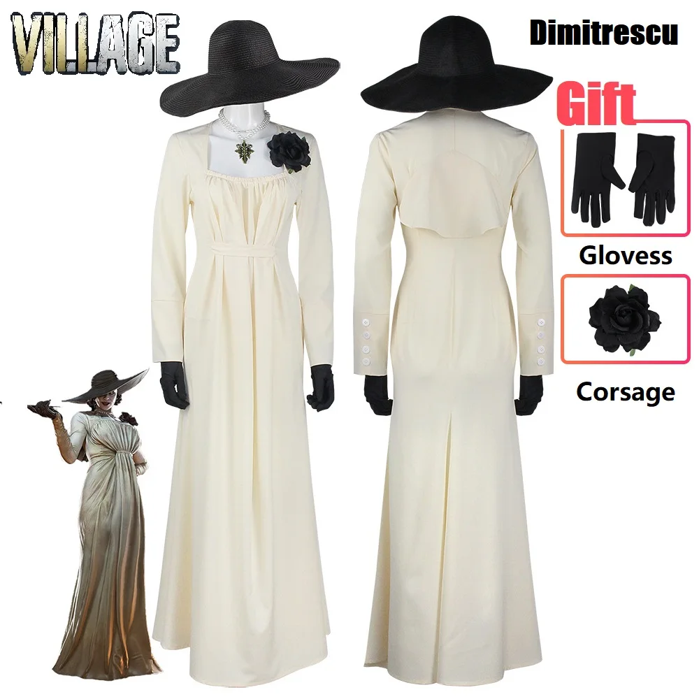 Zombie Crisis Village Vampire Lady Dimitrescu Schwarzes langes Kleid Halloween Party Bühnenspiel Cosplay Kostüm Damen Halloween