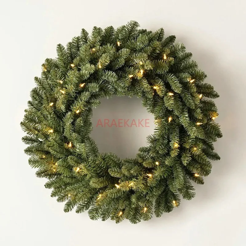 1pcs Artificial Christmas Wreath, Green, North Valley Spruce, White Lights, Christmas Collection