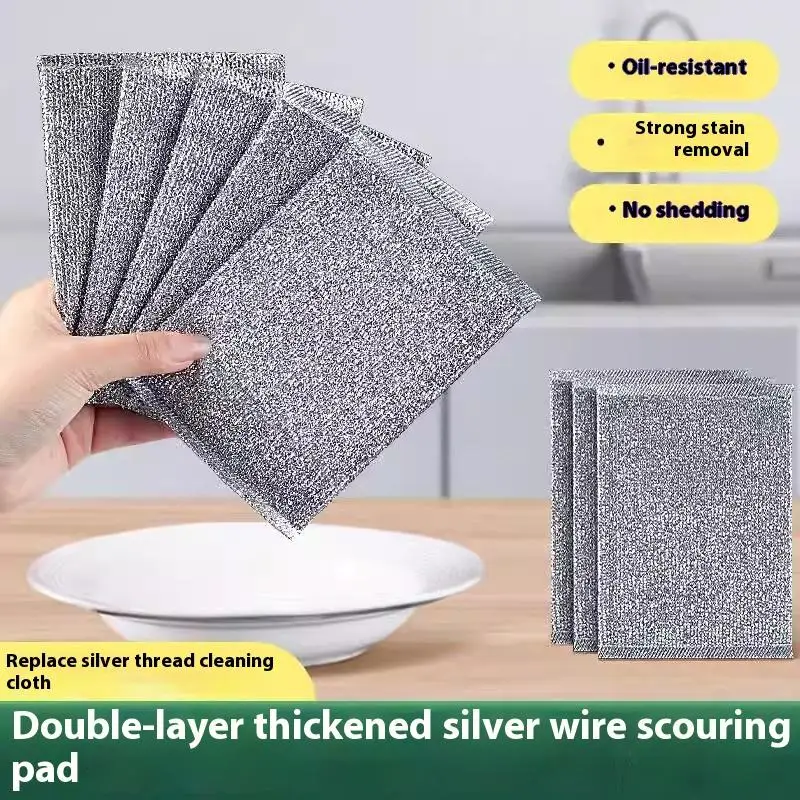 

3/5pcs Magic Cleaning Cloth Thickened Double -sided Metal Steel Wire Rags Kitchen Dish Pot Washdishing Cloths Towel Clean Tools