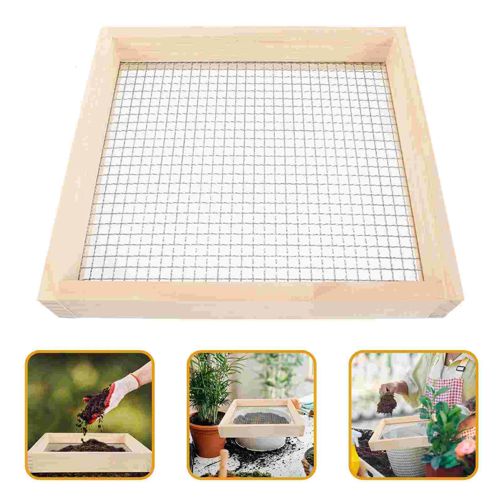 Garden Sieve Lightweight Mesh for Leaves Soil Sifter Gardening Rock Filter Portable Dirt Wooden