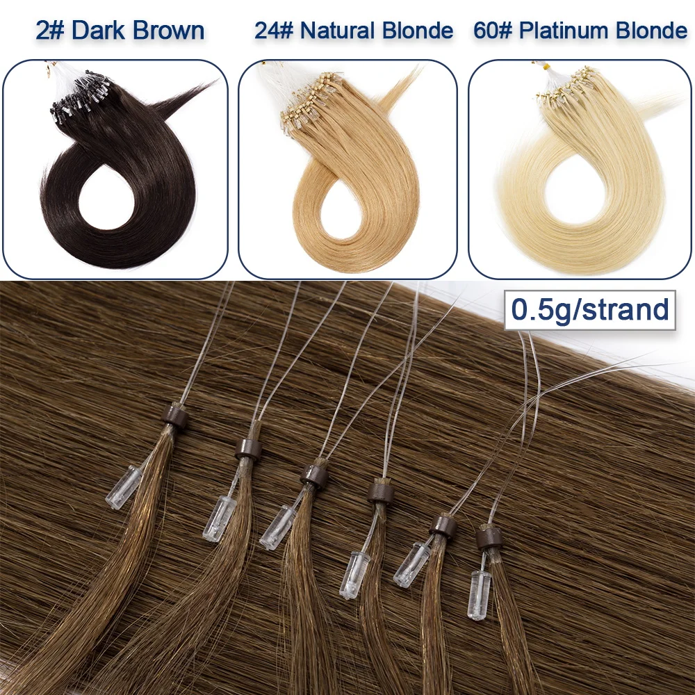 SEGO 100strands 50g Micro Link Hair Extensions 100% Human Hair Straight Micro Bead Hair Extensions for Women Micro Loop Hair 50g