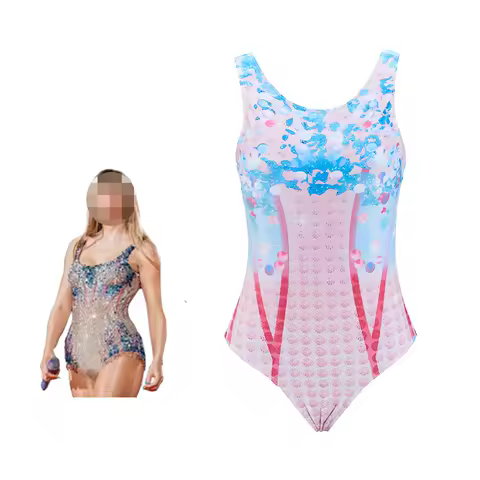 Famous Singer Costume Swimsuit Fashion Sleeveless Fashion Printed Bodysuit Swimwear Taylor Costume Halloween Party Bathing Suit