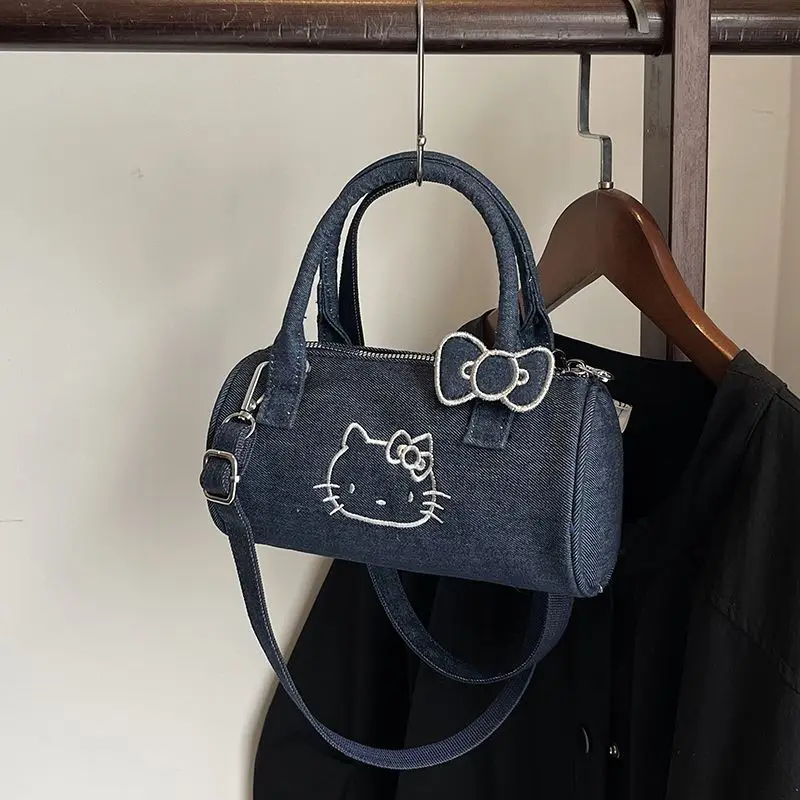 

Sanrio Hello Kitty Girl Shoulder Bag Student Kawaii High-Capacity Denim Crossbody Leisure Fashion Versatile Small Round Bag Hot