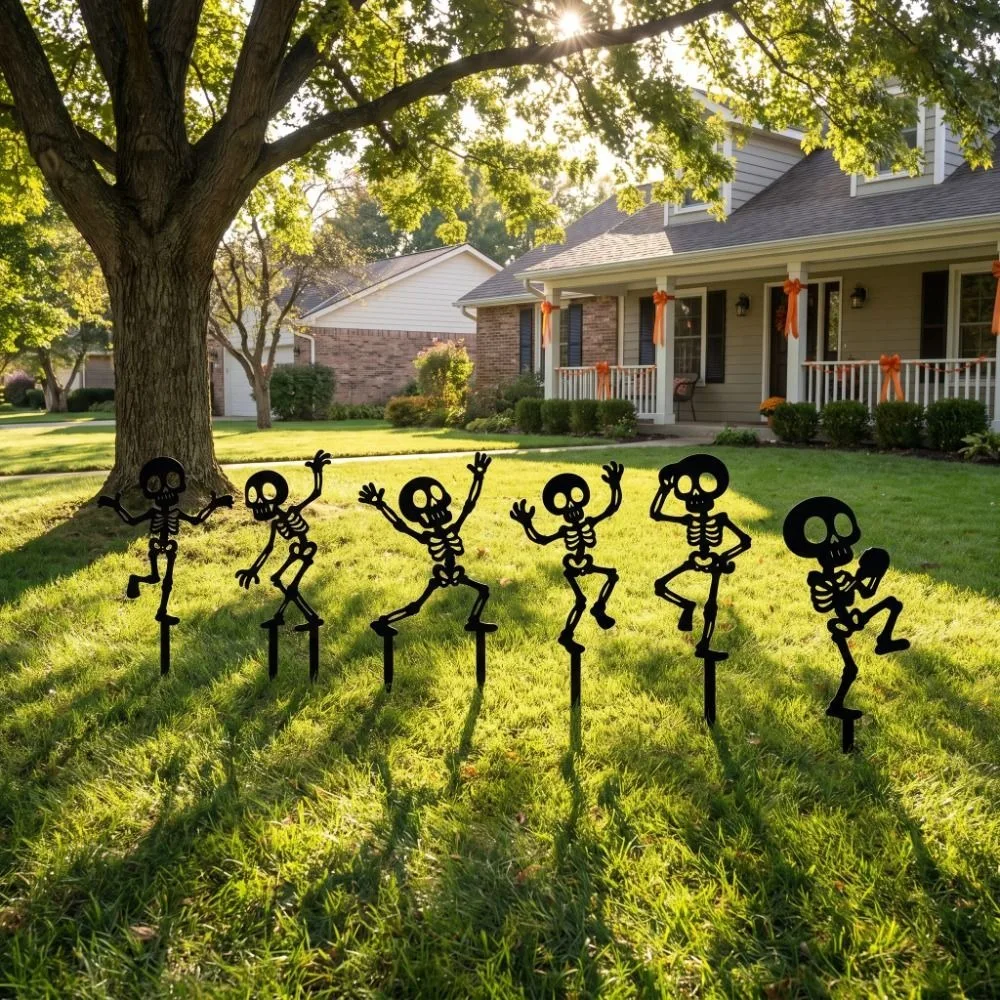 Skull Halloween Decorations Acrylic Dancing Skeleton Bone Dancer Yard Stake Hollow Out Gothic Style Garden Stake Decorations