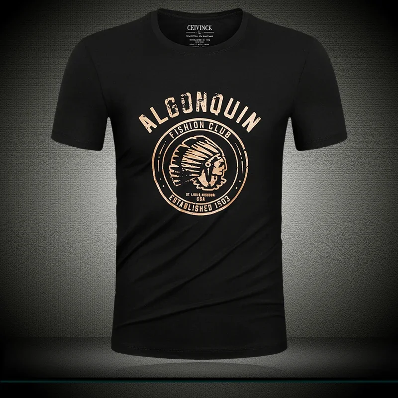 القطن المطبوعة قصيرة الأكمام تي شيرت رجالي المألوف الراقية الجولة الرقبة تنوعا عادية فضفاض كبير الحجم تي شيرتات رائع العصرية #1