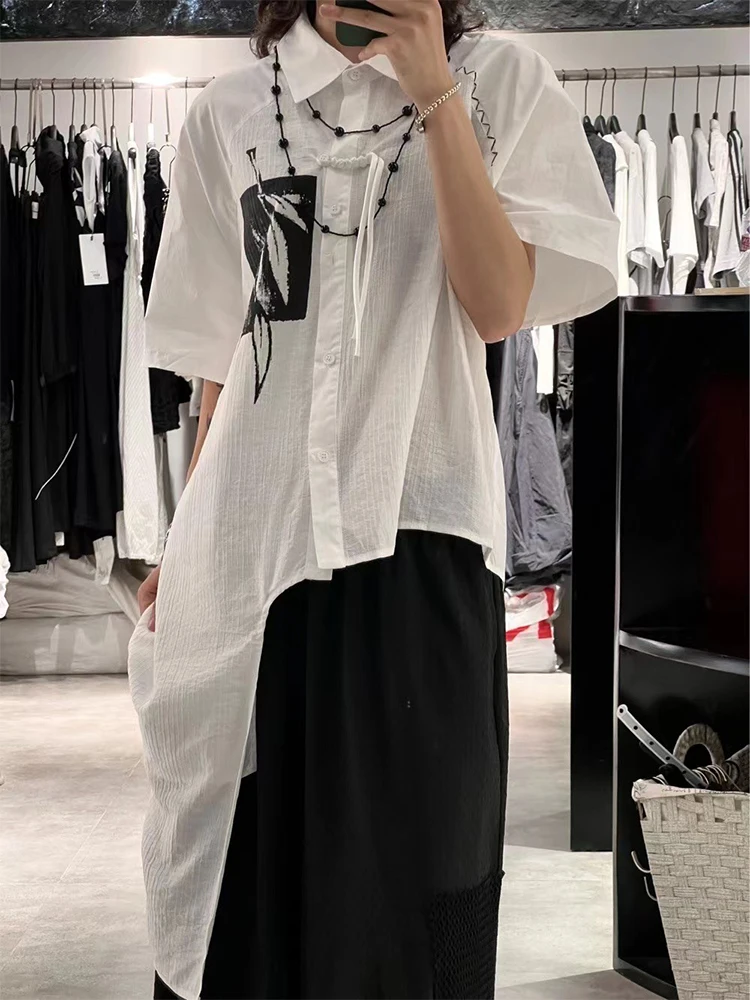 

Короткая женская рубашка-накидка с асимметричным подолом в новом китайском стиле, из смесового хлопка, дышащая, комфортная, лето 2024