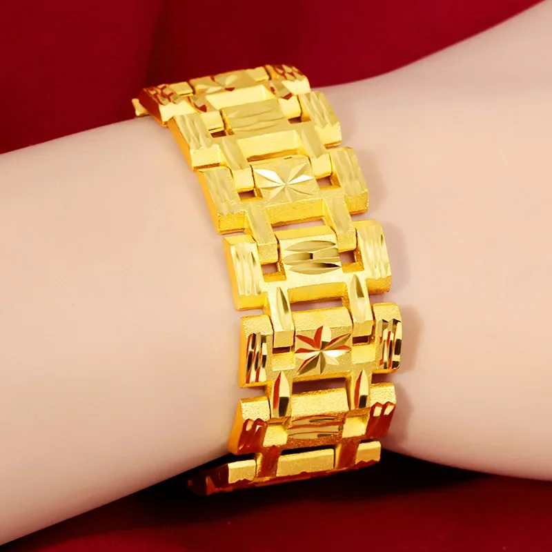 Copy 18K Gold Bracelet for Unisex Wedding Engagement Fashion Jewelry Widen Watch Chain Bracelet Not Fade Fine Jewelry Gifts