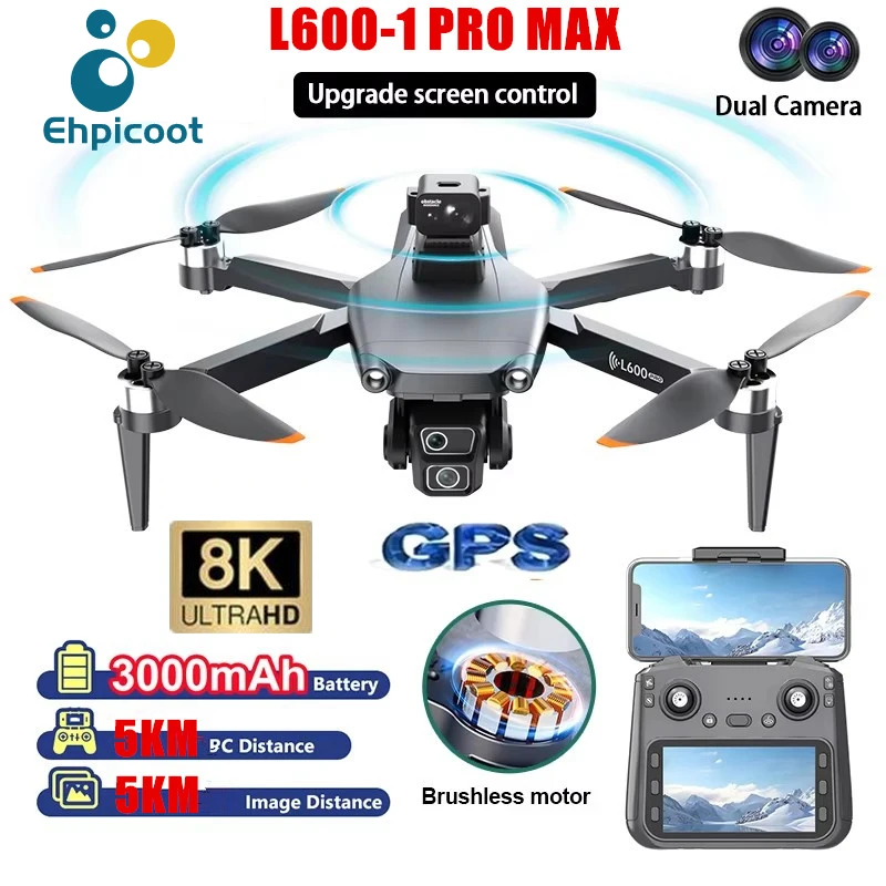 L600-1 Pro MAX GPS Drone 8K Professional HD Dual Camera With Screen 5G WIFI Obstacle Avoidance Brushless Quadcopter Drones 5KM