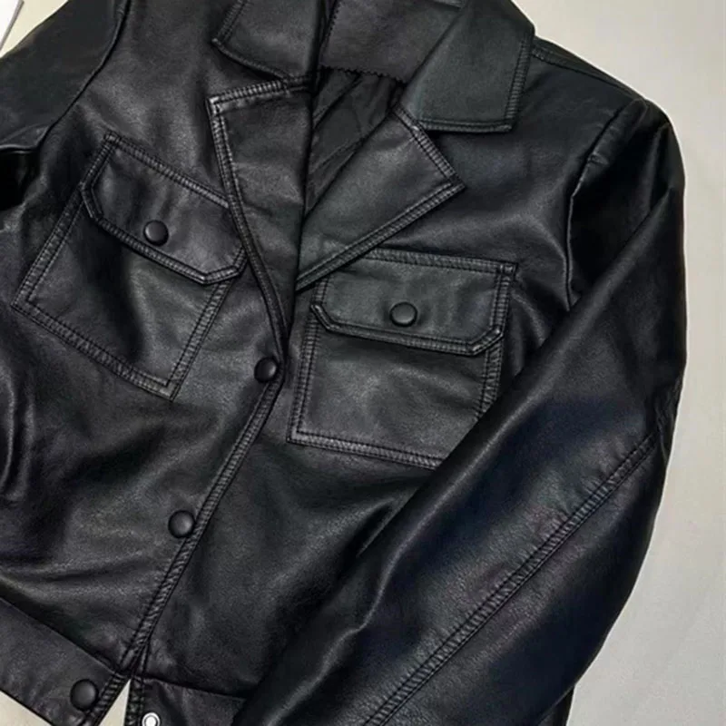 Women's Fashion Motorcycle Leather Jacket New 2025 Spring Autumn Leather Suit Coat  Short Casual Coat Female Outerwear Top