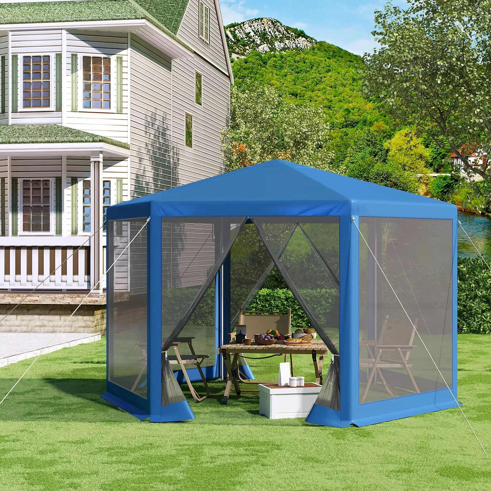 Pérgola de jardín, pabellón de jardín, cenador plegable con techo, tienda de campaña al aire libre, tela Oxford, paredes de malla, 3,8 x 3,3 m