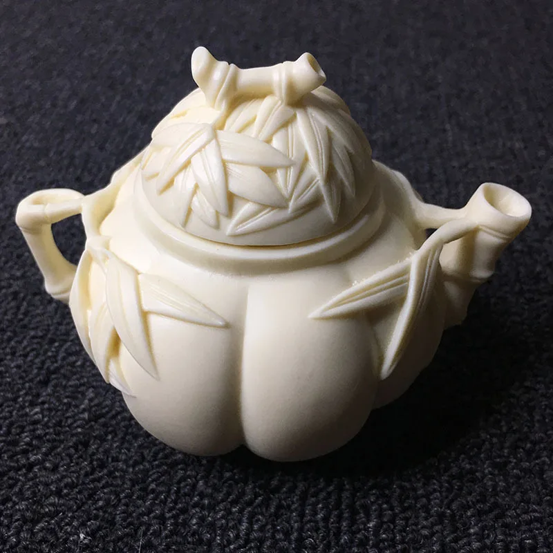 Ivory Nut Festival High-Rise Carved Teapot11*8*8cmBodhi Seeds Bookshelf Living Room Office Tea Table Decoration