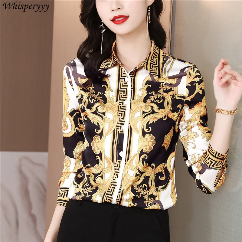 Printing Shirt Women's Fashion Turn-down Collar Long Sleeve Tops Female Spring Autumn Casual Single-breasted Blouse for Ladies