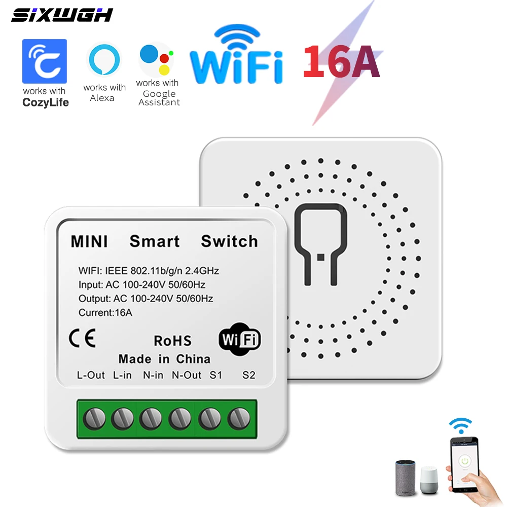 16A WiFi Smart Switch Circuit Breaker with Timer Compatible with Alexa Google Home Voice Control, Support CozyLife APP Control