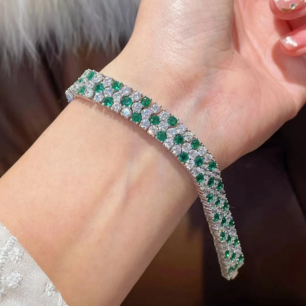Wong Rain 100% 925 Sterling Silver Sparkling Emerald High Carbon Diamond Gemstone Bracelets Bangle Fine Jewelry Anniversary Gift