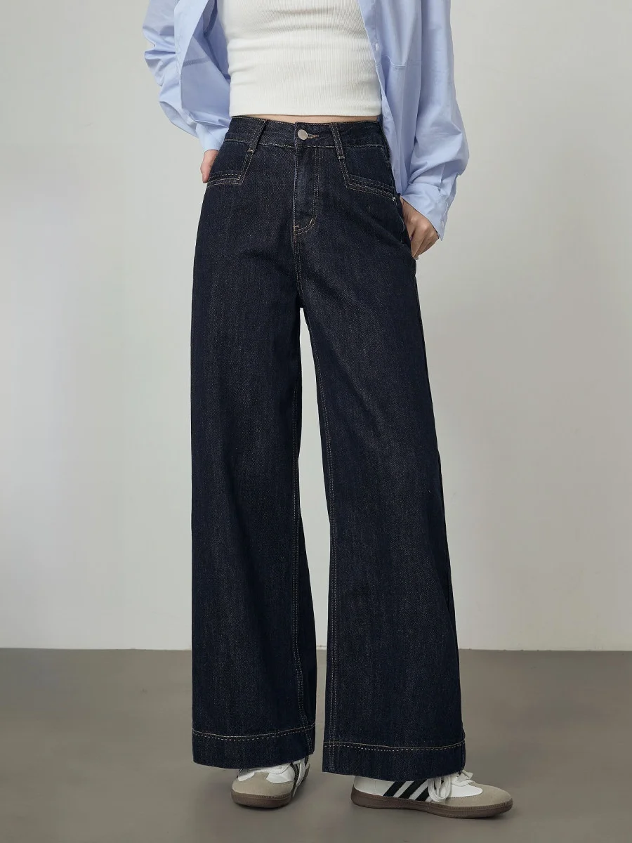 

Deep Blue Women's Jeans High Waist Straight Leg Retro Wa Slimming Spring 2026 New Sle Faion Ladies Premium Denim Pants