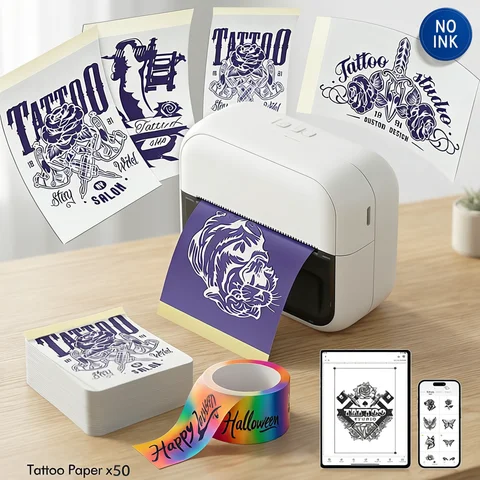 C50 Mini Wireless Tattoo Printer Label Printer Thermal Inkless Printing Machine With Phone&PC For DIY/Tattoo LOGO/Pattern/Print