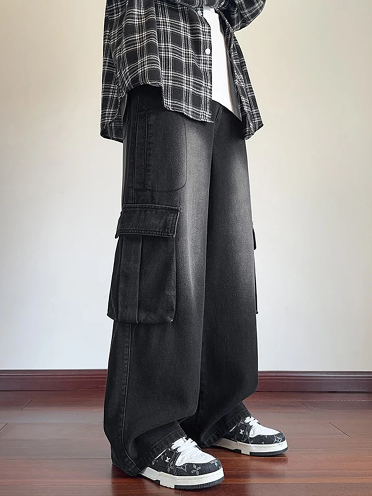 

Fall Winter Men's Straight Leg Workwear Jeans Large kets American Sle Retro Flared Long Trousers Casual Youth Faion