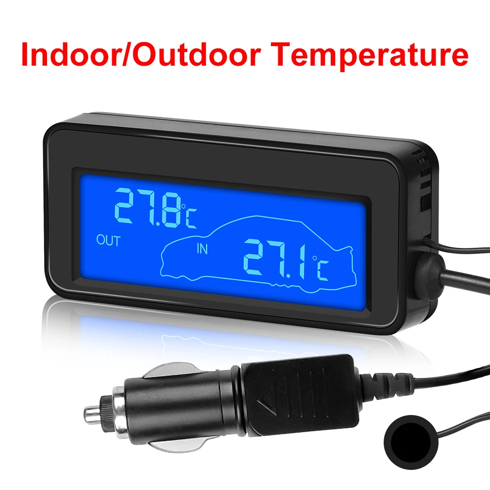 DC 12V Car Mini LCD Digital Thermometer Waterproof Probe Indoor Outdoor Convenient Temperature Sensor With 1.5M Probe Cable