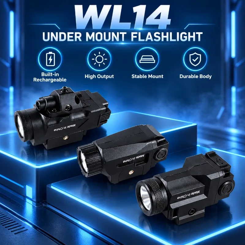 Hobby Model WL14 Under Rail Light, Built-in Rechargeable Battery High Lumen Flashlight for 20mm Rail