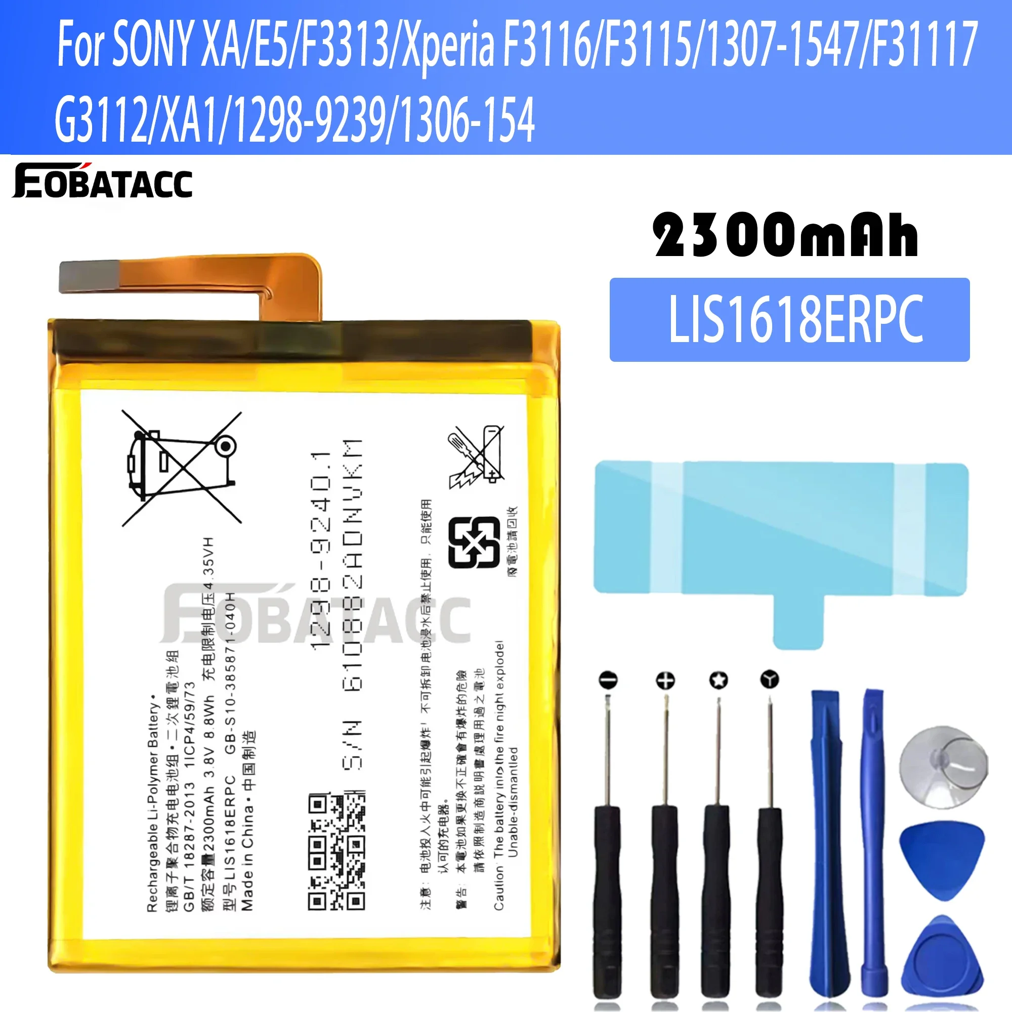 

100% New Original Battery LIS1618ERPC For Sony XA/E5/F3313/Xperia F3116 F3115 (1307-1547)/F3111/1298-9239 Battery + Free Tools