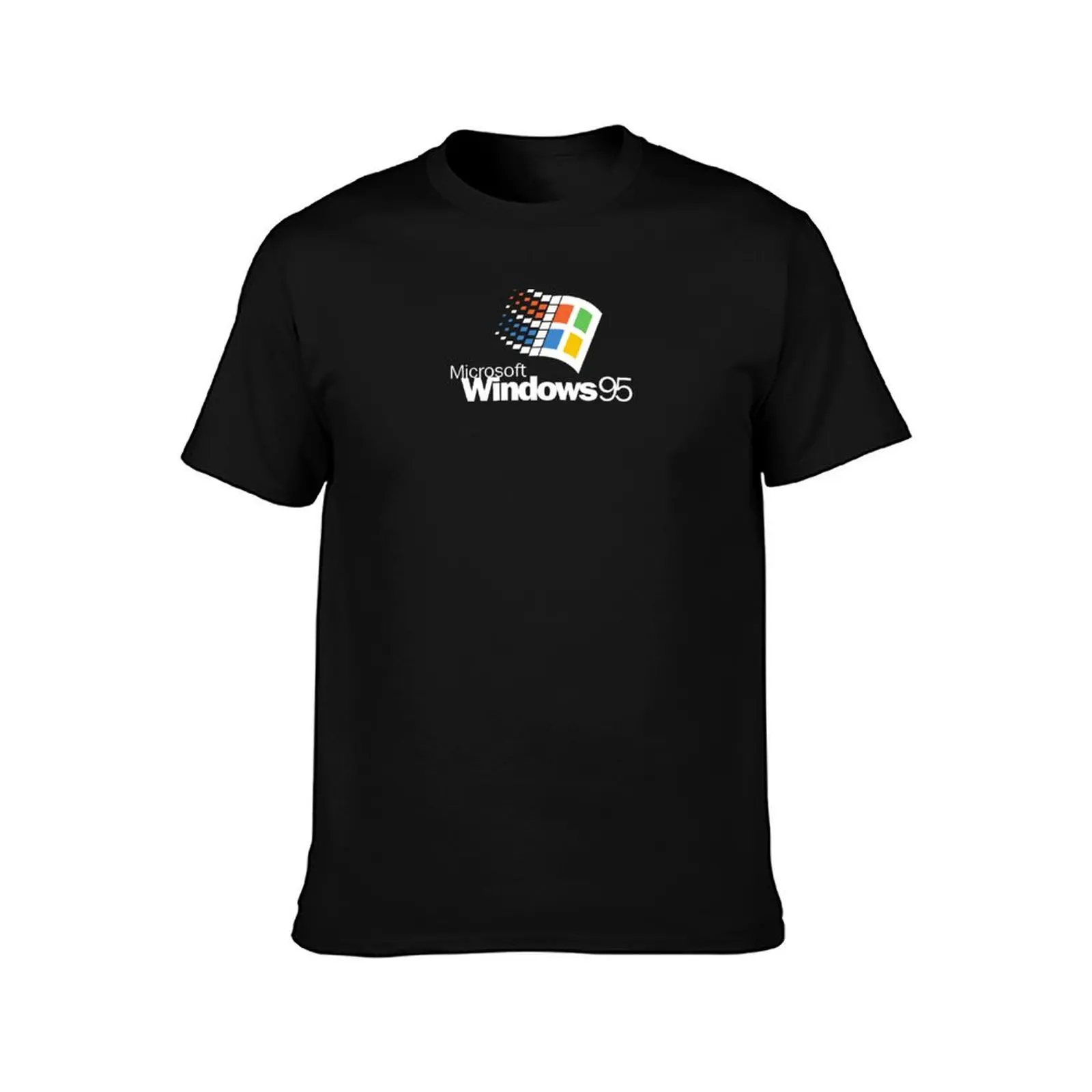 Windows 95 Man White / Black Background T-Shirt Casual All Match Short Sleeve T-Shirt